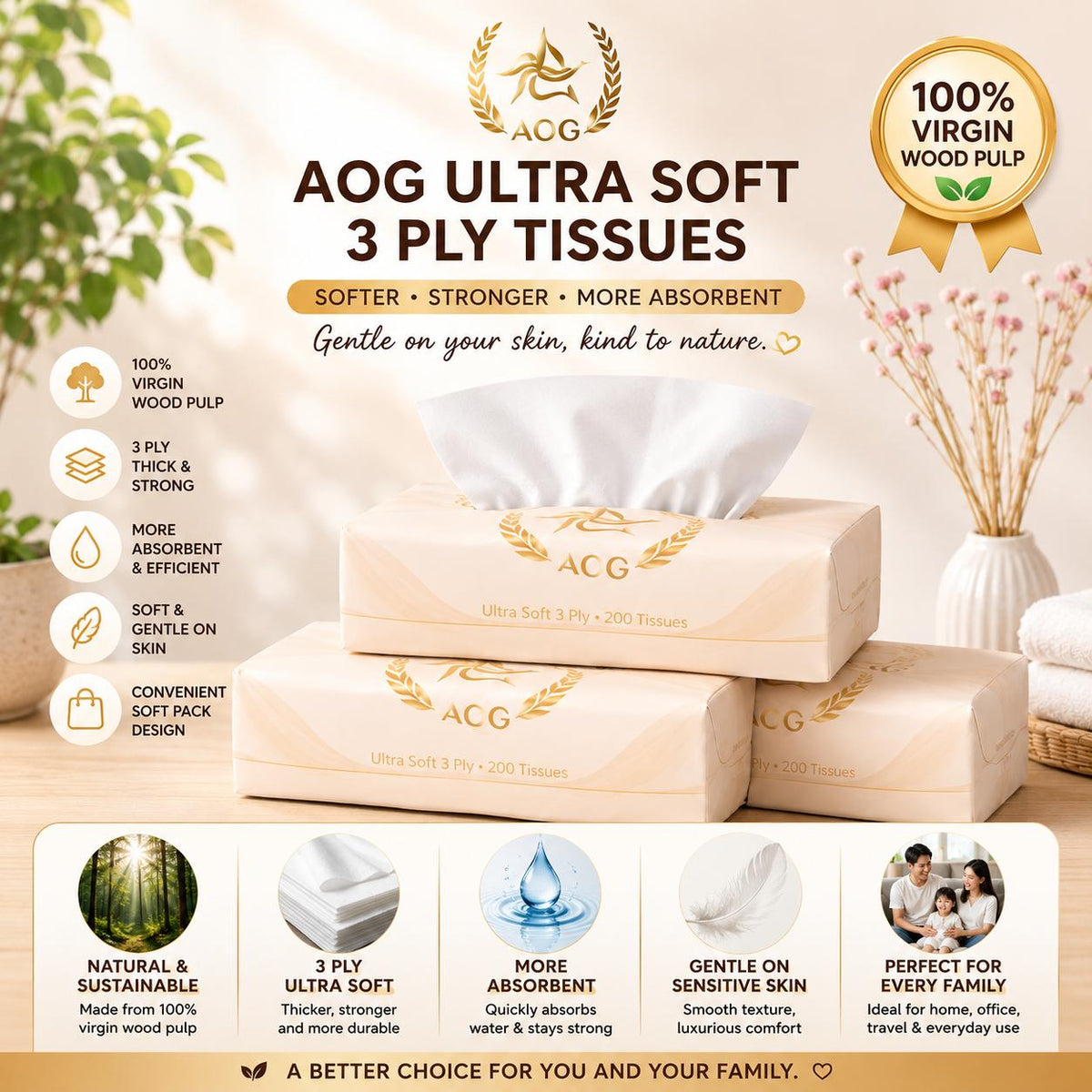 [SG Stocks] AOG Premium 4Ply Soft Pack Tissue - 120 Sheets