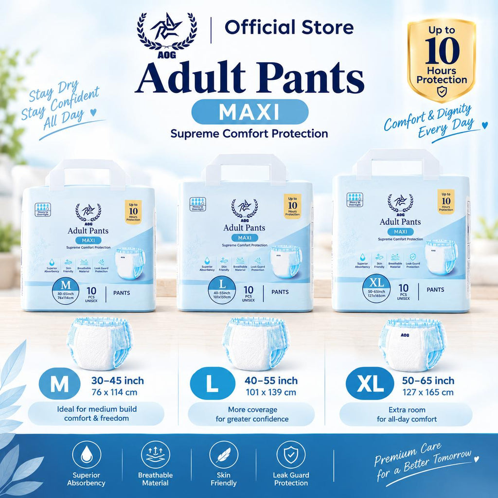 AOG Pants Maxi Adult Diapers | Heavy / Overnight Absorbency | Up to 10 Hours Protection