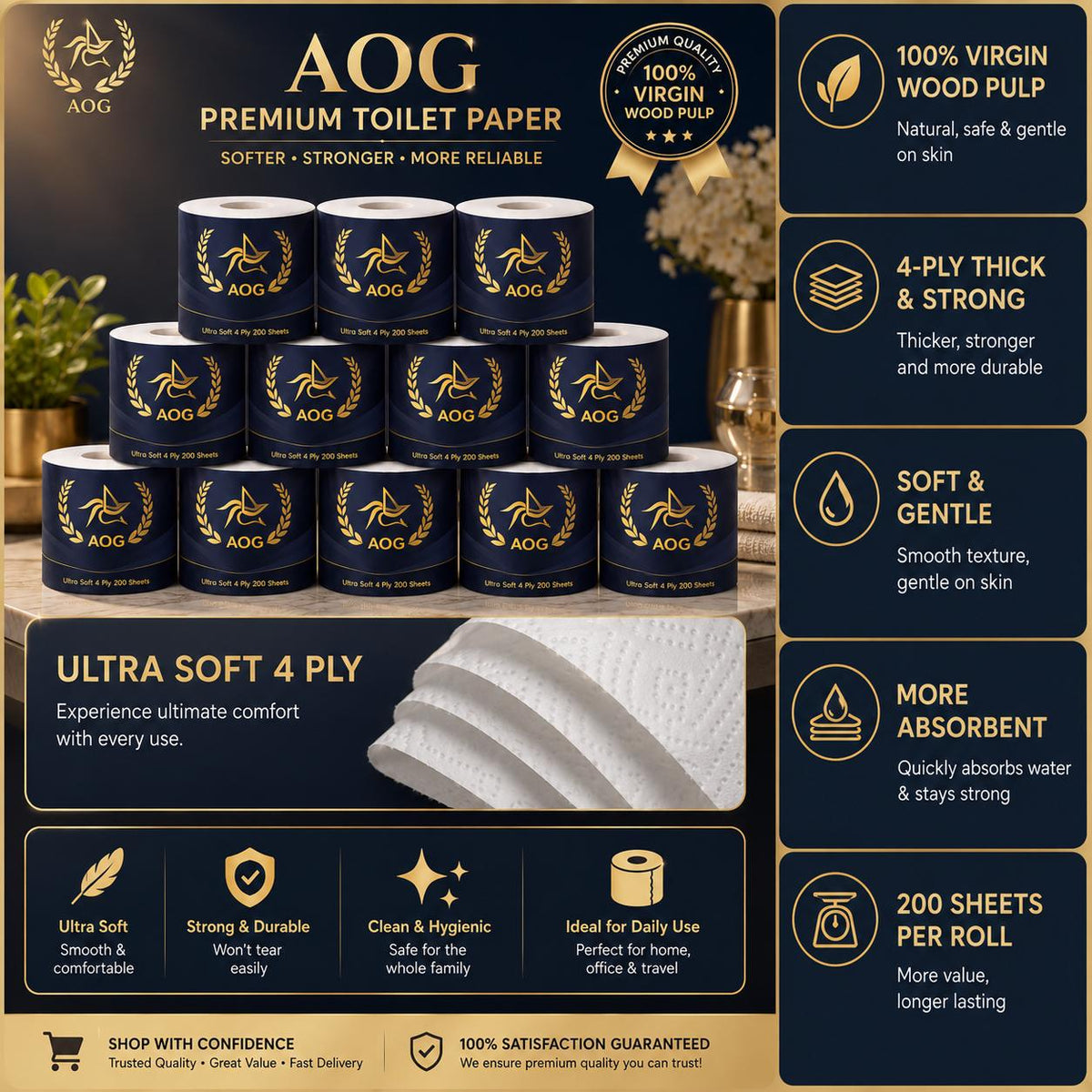 AOG Premium 4Ply Toilet Rolls / Toilet Paper